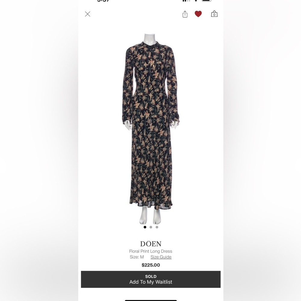 Doen long black floral dress size M like new condition